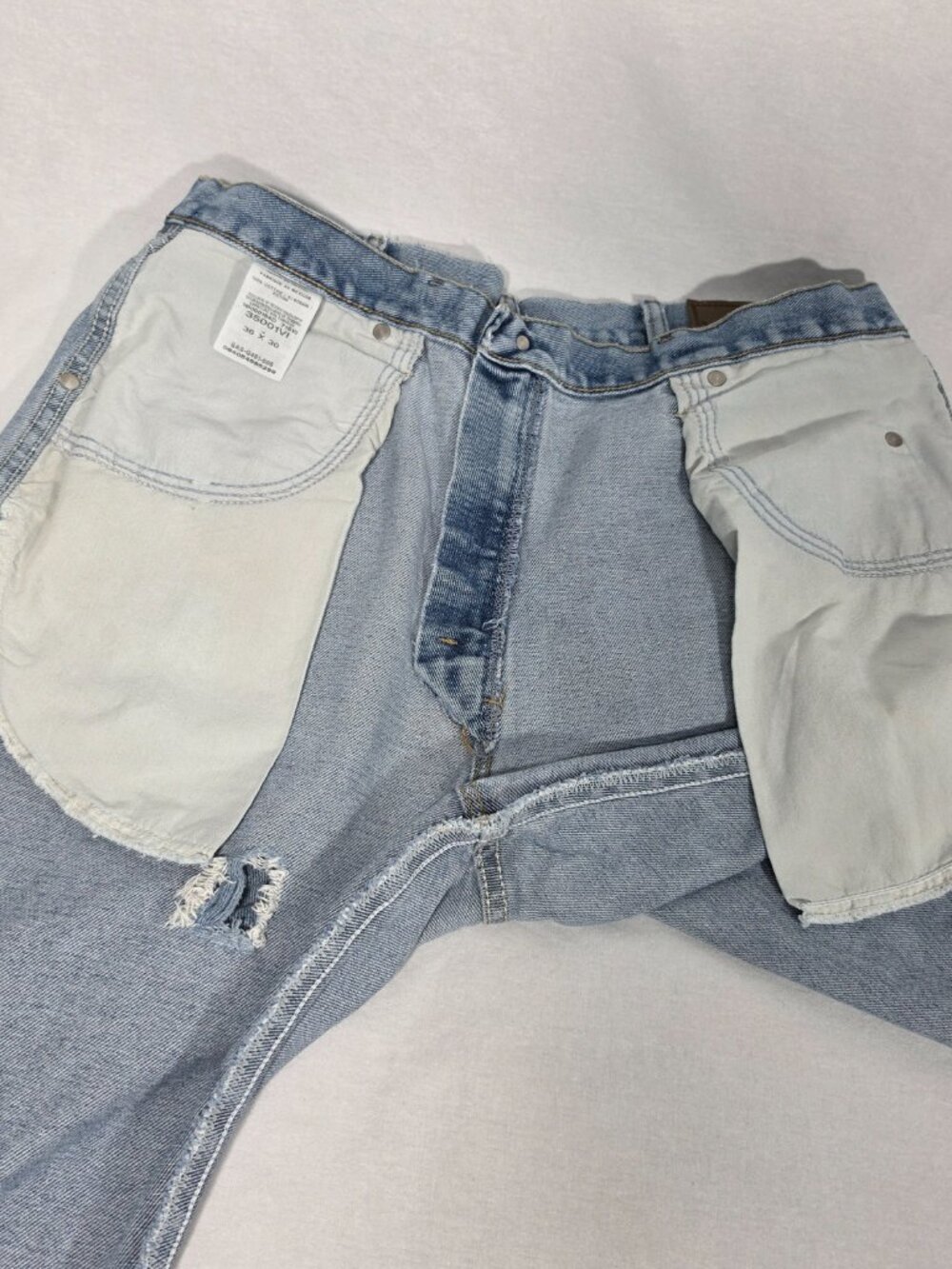 Vintage WRANGLER "Rugged" Natural Fraying/Distressing TRASH Blue Jean Men 36x30. - Picture 12 of 17